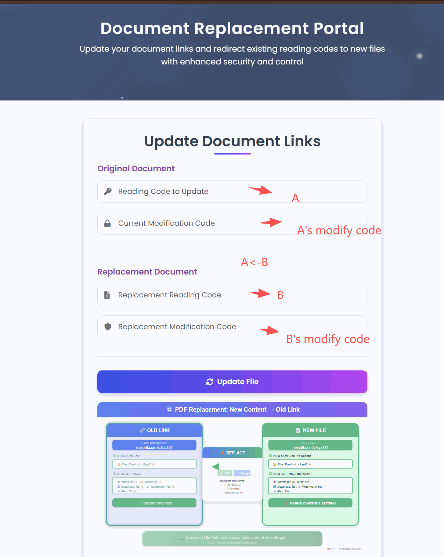 不登录的替换界面：原始文档与替换文档两组信息